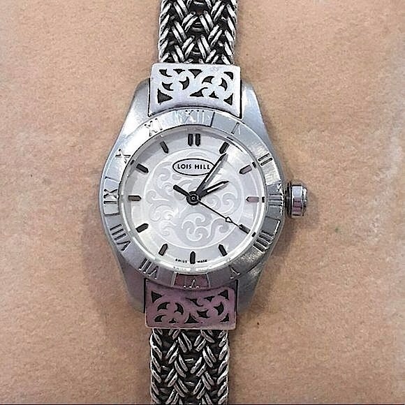 LOIS HILL White Round Face Watch Sterling Silver Bracelet & Roman Numeral Bezel - Picture 16 of 16